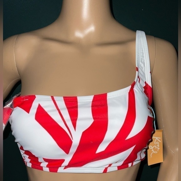 Kona Sol One Shoulder Bikini Top  NWT
Color:  Red/White  
Size: Medium (8-10) - Picture 1 of 10